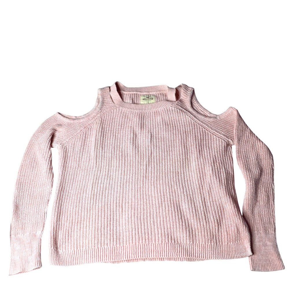 Hollister Pink Cold Shoulder Ribbed Knit Sweater 100% Cotton Womens‎ Small